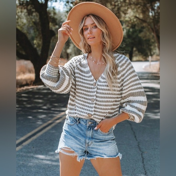 Miou Muse Sweaters - VICI COLLECTION AUSTEN STRIPED BUTTON FRONT KNIT CARDIGAN